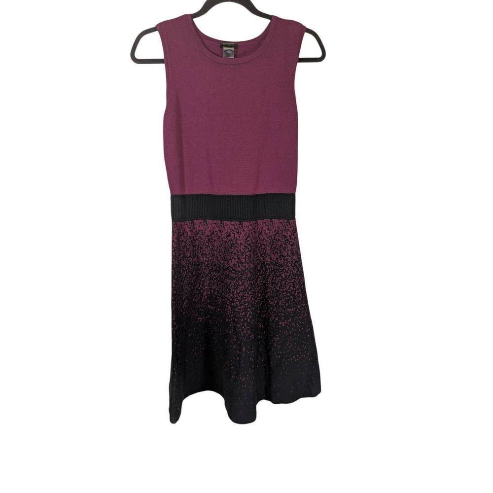 ANN TAYLOR Fit & Flare Ombre Dress MAROON Burgundy Black Sleeveless Women's Size